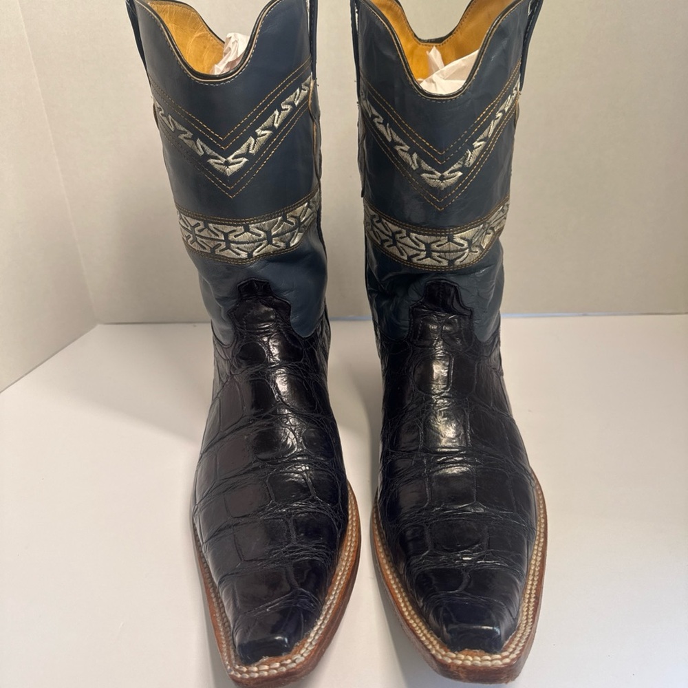 Vintage El Malcreado Western Cowboy Leather Alligator Blue Boots Sz 10.5 - Picture 10 of 16